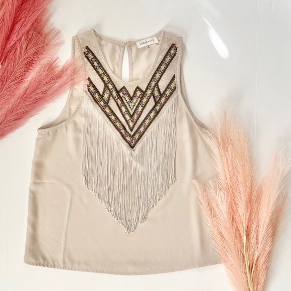 Sugarlips boho style fringe satin tank top medium - Picture 12 of 12